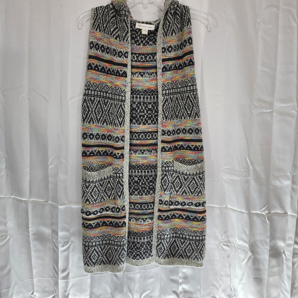 Monteau Size Small Multicolor Patterned Knit Vest - image 1
